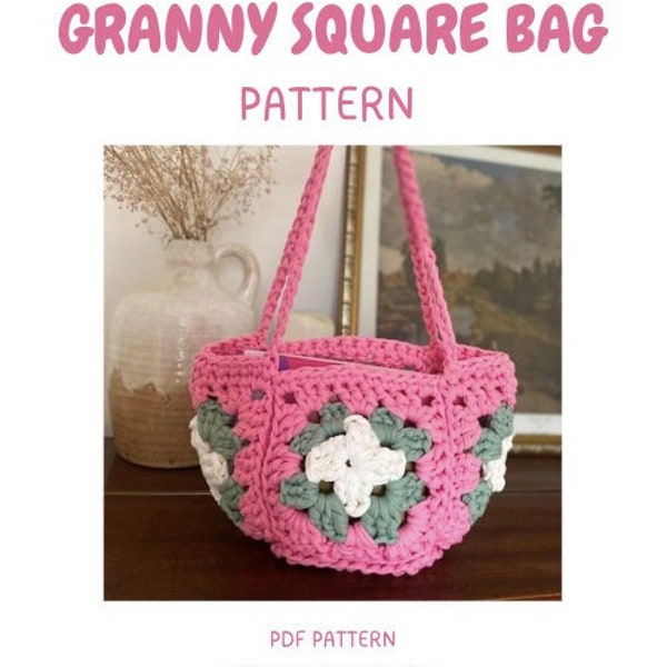 Crochet Chunky Granny Square Bag Pattern, Tshirt Yarn, English PDF Document | Easy crochet bag pattern | beginner friendly crochet pattern