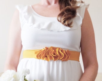 Cotton Sash, Flower Petal Belt, Dress Accessory, Bridesmaid accessories, fabric belt, stretch cotton jersey, Mustard yellow - Made to Order