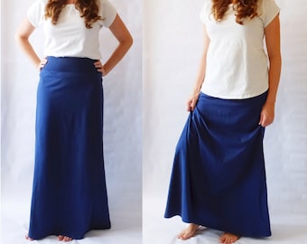 Navy Maxi Skirt womens Long skirt Cotton Jersey floor length Aline maxi skirt ankle length yoga waistband skirt Made to Order