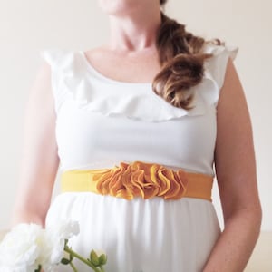 Cotton Sash, Flower Petal Belt, Dress Accessory, Bridesmaid accessories, fabric belt, stretch cotton jersey, Mustard yellow - Made to Order
