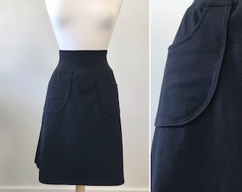 Size Medium BLACK Aline Skirt women's black Cotton skirt jersey Knit waistband Pull on style knee length Skirt with two Pockets