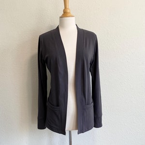 Open Cardigan with Big Front Pockets, Long Sleeve Shirt, women&#39;s Lightweight coverup jacket, stretch cotton knit top - Made to order