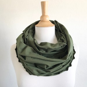 Green Infinity Scarf Olive ruffle scarf circle scarf holiday accessory women&#39;s cowl Winter Green Scarf gift for teacher - Ready to Ship