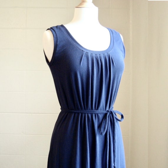 Womens Sleeveless Maxi Dress, Loose Fit Stretch Cotton Knit Sundress, Pleated Scoop Neck