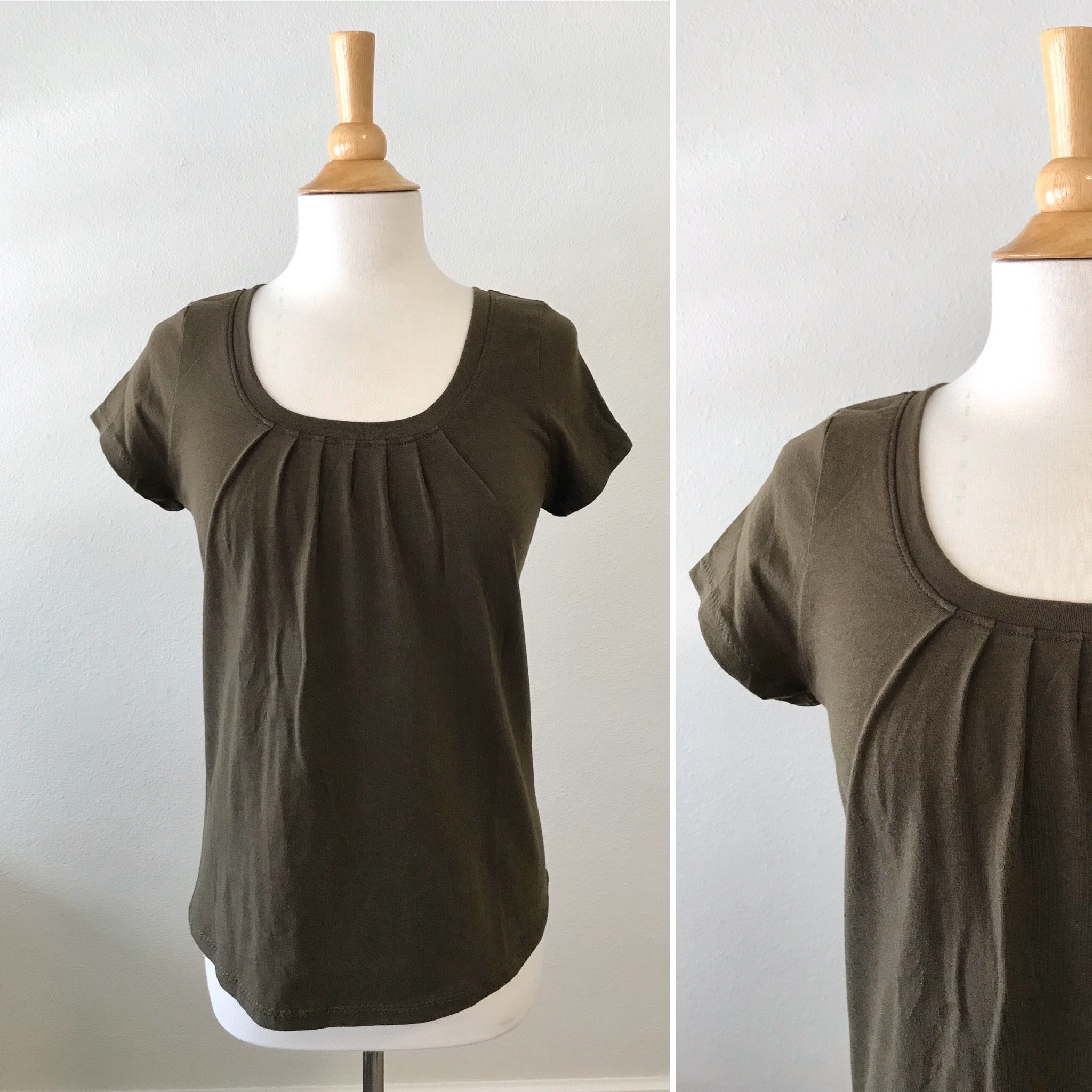 Women's Short Sleeve shirt pleated scoop neck loose fit Tshirt st…