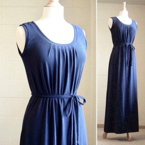 Navy Blue Cotton Maxi Tank Dress Womens ...