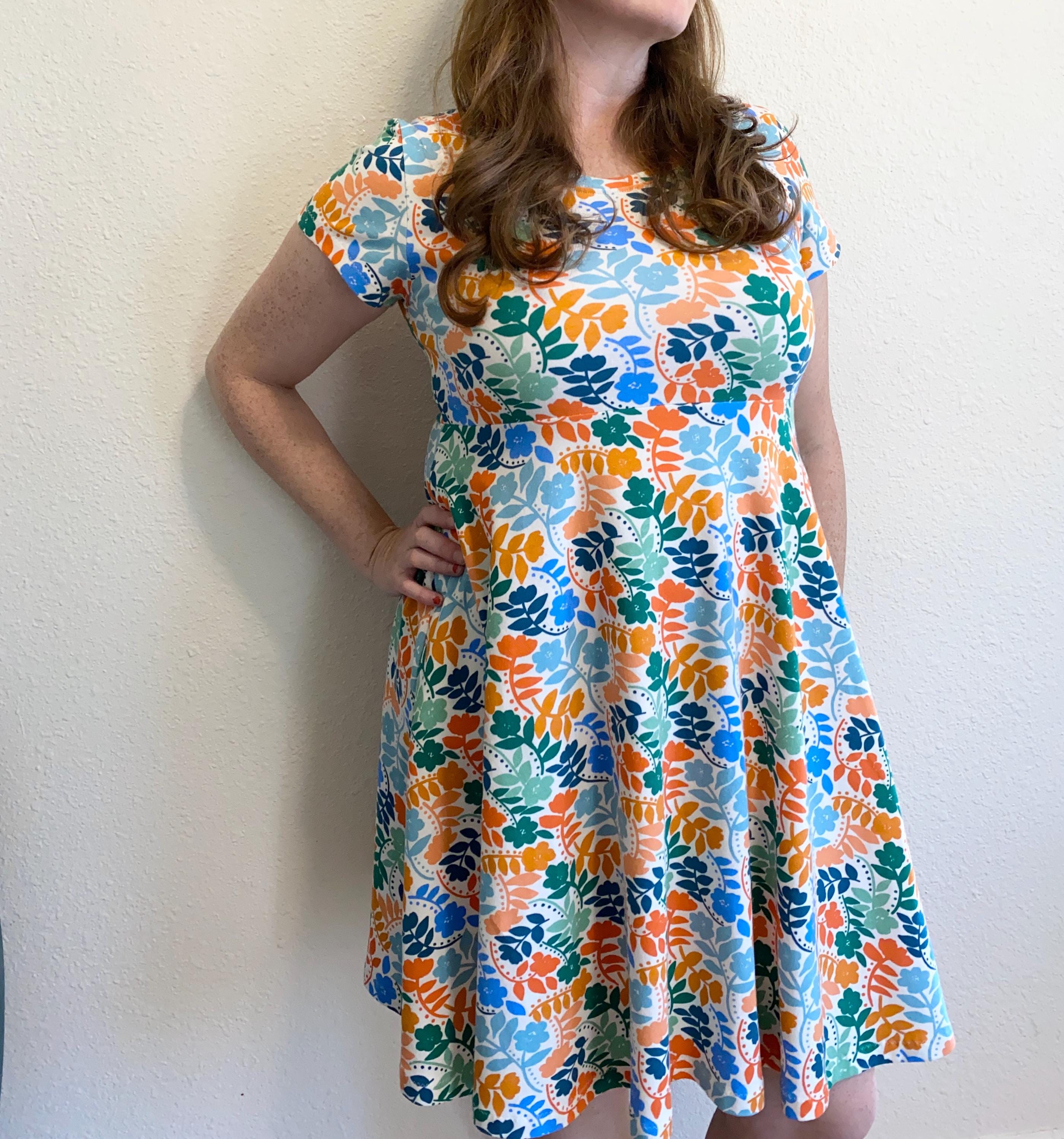 Womens Cotton jersey Dress Short Sleeve, Empire waist, knee length, fit and flare sundress