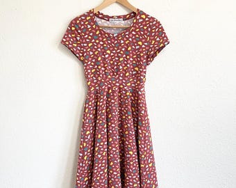 Size SMALL Marsala Pebbles dress, Women's Fit and Flare with Pockets, Organic Cotton stretch knit, short sleeve sundress - Ready To Ship