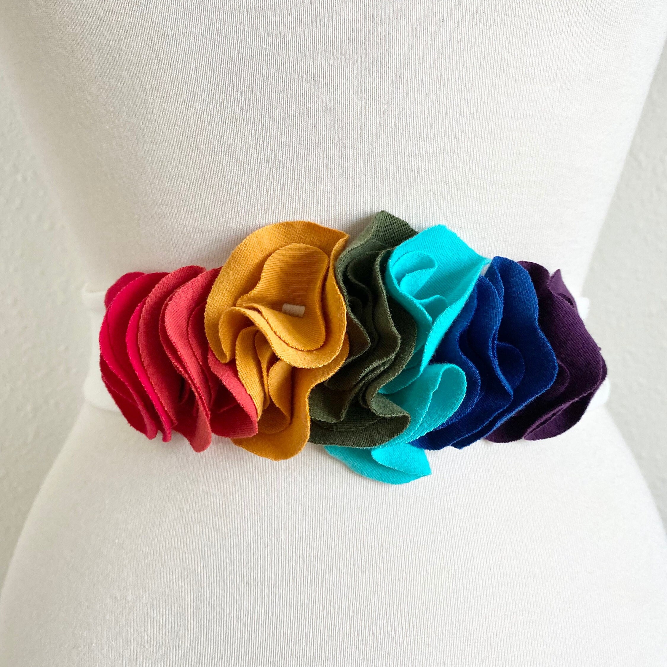 Rainbow Flower Petal Sash Stretch Cotton Belt Accessory Bridesmaid Dress  Accessories Bridal Shower Unicorn Pride Party Made to Order - Etsy