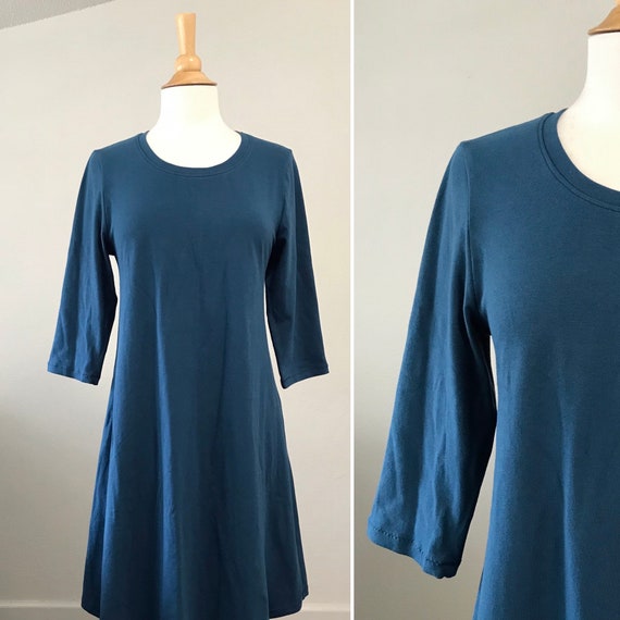 Womens Aline Swing Dress, 3/4 Sleeve Loose Fit Knee Length Shift, Stretch Cotton Jersey
