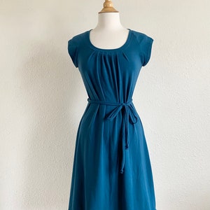 Cotton jersey Raglan Tshirt Dress short sleeve pleated neckline Tee Dress stretch jersey fabric modest shift cap sleeve knee length Handmade