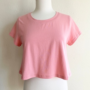 Crop top short sleeve Women's Basic cropped t-shirt loose fit yoga fitness stretch cotton knit jersey woman summer tee - handMade to Order