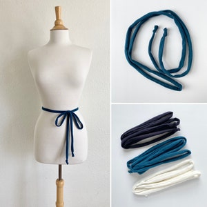 Womens Simple Cotton Sash Dress Accessory, retro skinny belt accessories stretch jersey knit fabric, thin string tie wrap 60” or 120” length