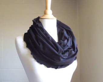Black Ruffle Scarf, Cotton jersey infinity wrap, lightweight cowl, winter accessories for women