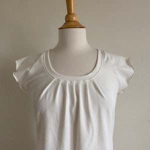 Womens Cap Sleeve stretch cotton knit Tshirt short sleeve blouse, loose fit shirt pleated scoop neck top simple basic jersey tee handmade