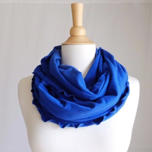 Ruffle Infinity Scarf Royal blue circle scarf cowl scarf cotton jersey women scarves primary blue scarf fashion accessory primary blue