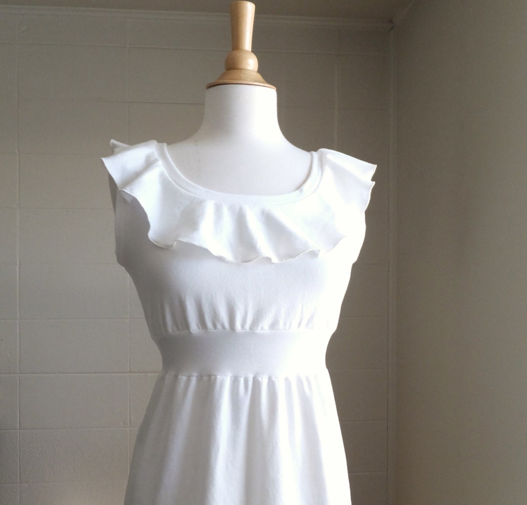 Women's Ruffle Collar Dress, Empire Waist, Sleeveless Scoop Neck With ...