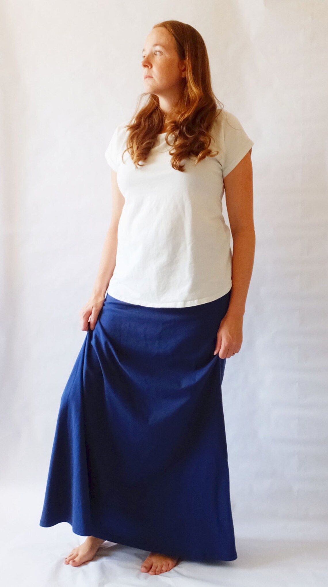 long navy skirt outfit