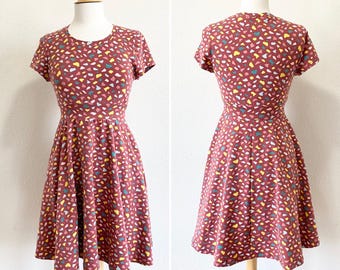 Size LARGE Marsala Pebbles dress, Women's Fit and Flare with Pockets, Organic Cotton stretch knit, short sleeve sundress - Ready To Ship