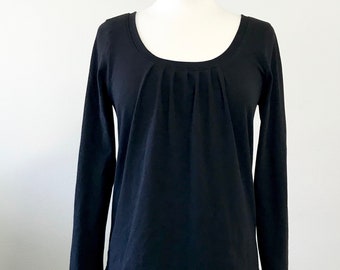 Women's Long Sleeve shirt, Loose fit with a pleated scoop neck, stretch cotton jersey