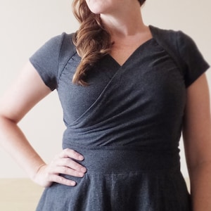 Sweetheart top Cotton knit blouse Crossover shirt stretch Jersey women&#39;s Short Sleeve Peplum nursing top fit and flare - Made to Order