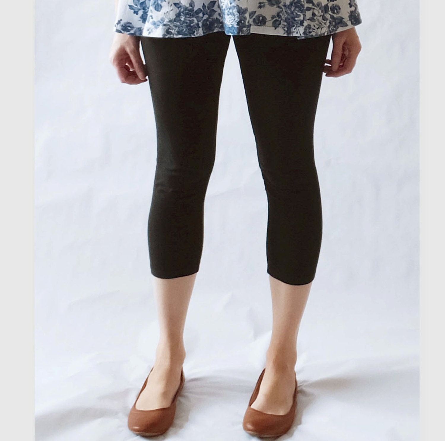 Womens Capri Leggings Soft Stretch Cotton Fitness Cropped 3/4