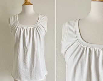Womens Tank Top Gathered Neckline Cotton knit jersey Shirt - scoop neck loose fit blouse cotton tank top - Made to Order