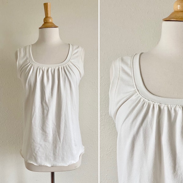 Womens Tank Top Gathered Neckline Cotton knit jersey Shirt - scoop neck loose fit blouse cotton tank top - Made to Order