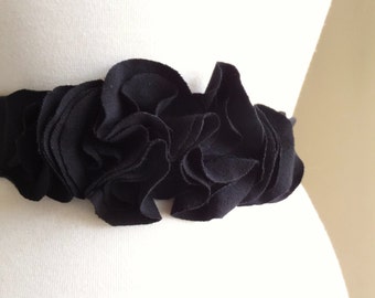 Black Cotton Sash Flower Petal Belt Accessory Bridesmaid sash long cotton sash dress accessories casual bride party dress - Made to Order