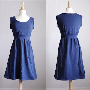 Cotton dress Women&#39;s knee length jumper empire waist sleeveless sundress Pocket Dress holiday party modern scoop neck Made to order