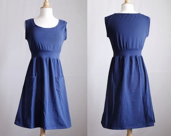 Women's knee length pocket dress, empire waist sleeveless sundress