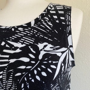 Size MEDIUM Black Palm leaf Print Swing Tank Top sleeveless knit tank loose fit cotton jersey shirt womens casual tank top Handmade image 5