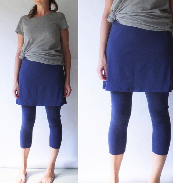 Womens Cropped Skirted Leggings Yoga Skirt Pants Stretch Cotton