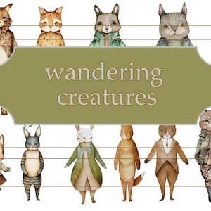 Wandering Creatures - Digital Art Dolls Collection  - Digital Printable Paper Doll Fussy Cuts / Junk Journal / Scrapbook / Ephemera