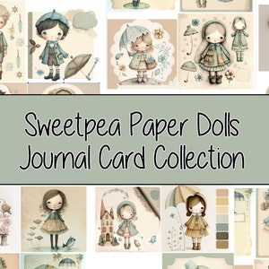 Sweetpea Papierpuppen Journal Kartensammlung - Digital Druckbare Ephemera für Junk Journal/ Scrapbooking/ Kartenherstellung
