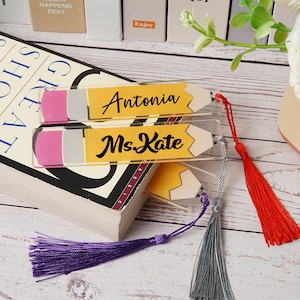 Back to School Bookmark,Personalized Teacher Appreciation Gift,Custom Name Acrylic Pencil Bookmark,School Supplies,First Day of School Gifts