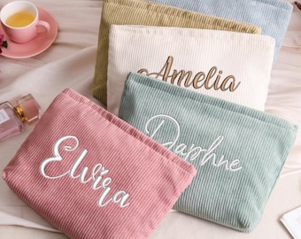 Personalized Embroidered Name Corduroy Makeup Bag,Bridesmaid Makeup Bag,Custom Corduroy Makeup Bag,Monogramed Toiletry Bag,Bridesmaid Gift