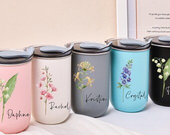 パーソナライズされたブライズメイドの花柄タンブラー（蓋付き）、カスタムステンレススチールタンブラー、ブライズメイドギフト、ブライズメイドプロポーズギフト