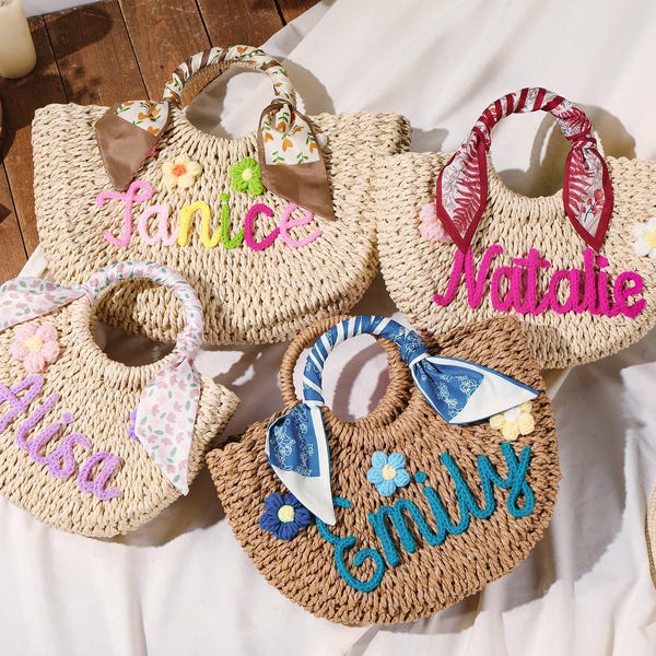 Personalized Straw Bridesmaid Handbag,Custom Beach Bag,Straw Bags,Bachelorette Party Gift Bags,Wedding Party Gifts,Mother Gifts Basket