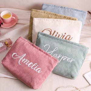 Personalized Embroidered Name Corduroy Makeup Bag,Monogramed Toiletry Bag,Bridesmaid Gift