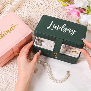 Custom Name Jewelry Case,Personalized Leather Two-Tier Jewelry Box,Travel Jewelry Organizer,Bridesmaid Gift,Wedding Gift,Gift for Women