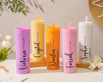 Personalized Tumbler With Lid And Straw,Custom Wedding Cups Gift,Bridesmaid Proposal,16 Oz Skinny Tumbler,Bachelorette Party,Birthday Cup
