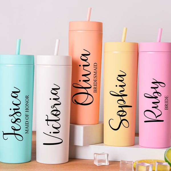Personalized Tumbler With Lid And Straw,Custom Cup With Name,Bridesmaid Proposal,16 Oz Skinny Tumbler
