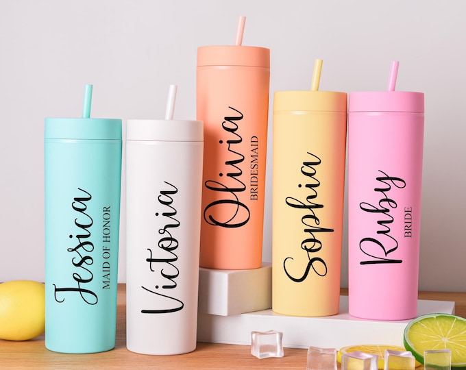 Personalized Tumbler With Lid And Straw,Custom Cup With Name,Bridesmaid Proposal,16 Oz Skinny Tumbler