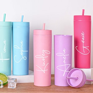 Personalized Tumbler With Lid And Straw,Custom Cup With Name,Bridesmaid Proposal,16 Oz Skinny Tumbler image 11