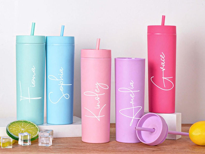 Personalized Tumbler With Lid And Straw,Custom Cup With Name,Bridesmaid Proposal,16 Oz Skinny Tumbler image 11