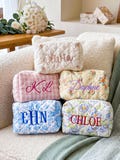 Personalized Floral Embroidered Makeup Bag, Monogrammed Cosmetic Toiletry Bag, Bridesmaid Proposal Gift