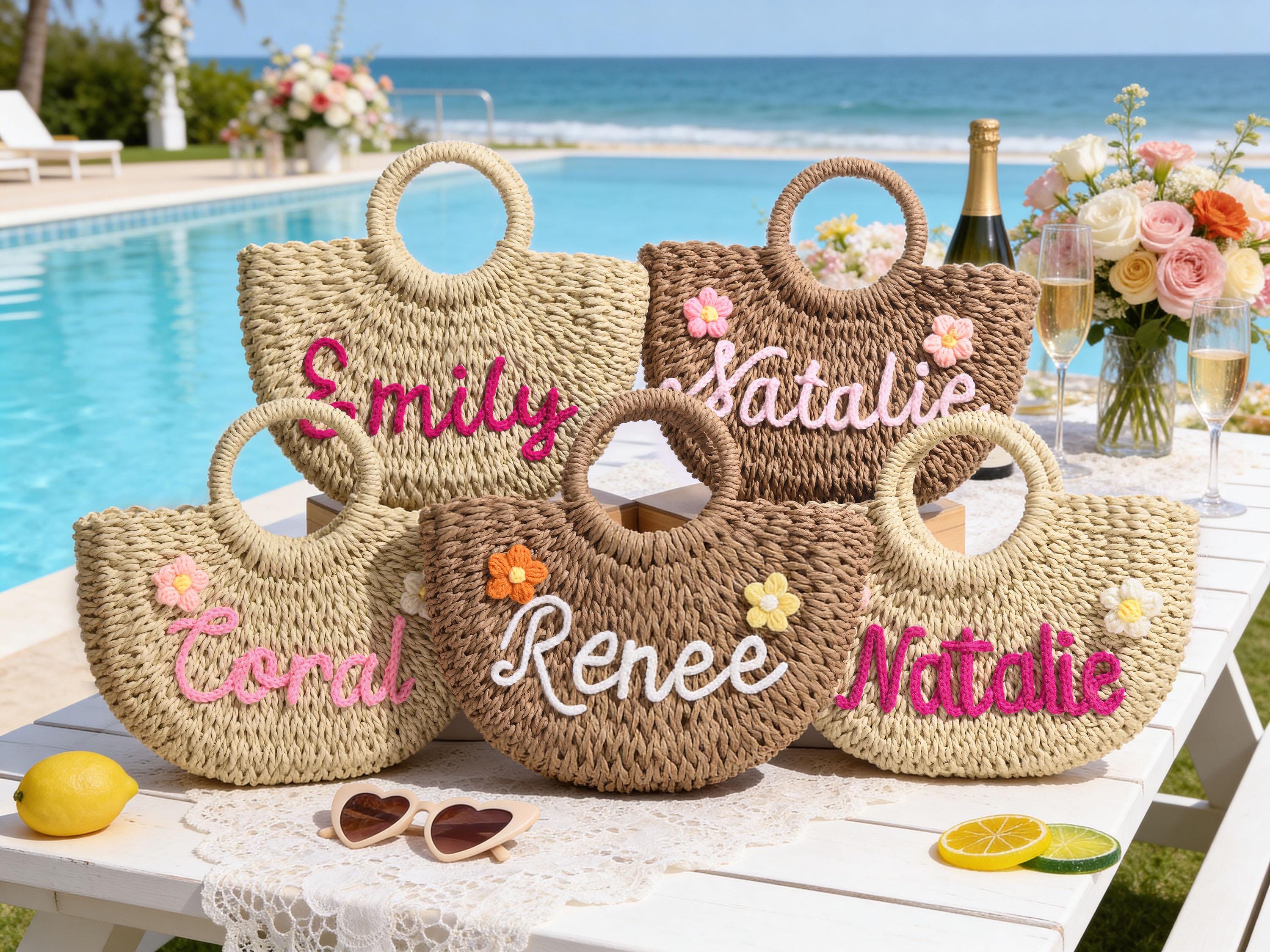 Borsa In Paglia A Tracolla Con Pompon – Frizione Estiva Boho Per Spiaggia – Donna, Con Cinturino Regolabile