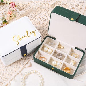 Personalized Leather Two-Tier Jewelry Box, Custom Name Jewelry Case,Travel Jewelry Organizer,Bridesmaid Gift,Wedding Gift,Gift for Women