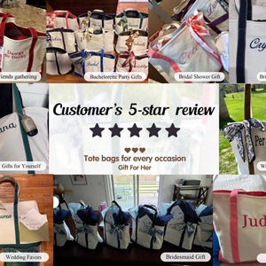 May include: A collection of canvas tote bags featuring various embroidered names, colorful fabric handles, and decorative ribbons. The bags are displayed in multiple settings, showcasing personalized designs with different fonts and color schemes.